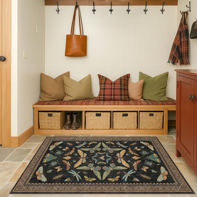 Green and Black Rug for Entryway Indoor- 3x6 Kitchen Floor Mats Non Slip - Image 3