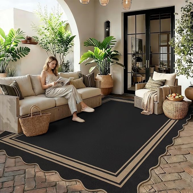 5x7 Scalloped Rug Easy Jute Washable Outdoor Patio Rug - Image 2