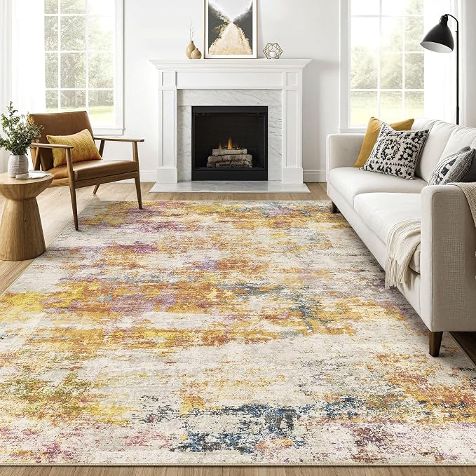 7x10 Area Rug Living Room: Machine Washable Large Abstract Modern Soft Rug by LOONGRUG