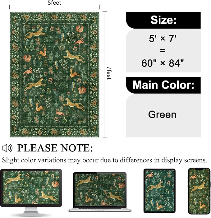 DUKINO 5x7 Rug, Washable Animal Living Room Rug - Image 2