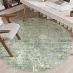 Soalmost 6x6 Green/Ivory Round Rug 6ft Living Room Circle Rug Vintage Round - Image 4