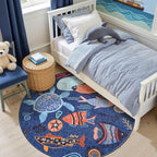 jinchan 4ft Coastal Round Rug Kids Washable Fun Rug Colorful Ocean Fish Small - Image 2
