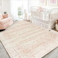 Pink Nursery Rug for Baby Girl 5 x 7 Neutral Blush Pink Boho Cute Floral by BILEEHOME