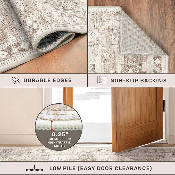 Washable Neutral Farmhouse Large Entryway Rug, 3x5 Area Rugs - Image 5