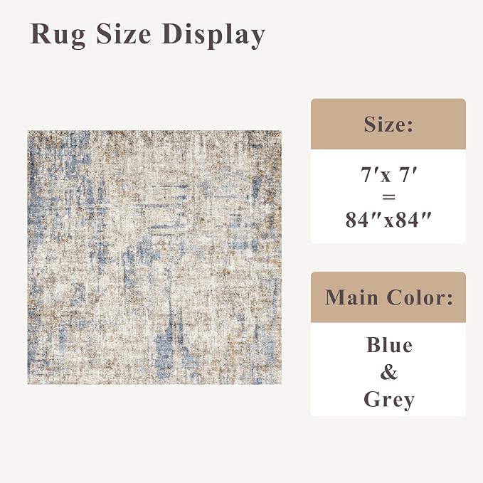 ZHXXUJ 7x7 Square Washable Area Rug, Non-Slip Indoor Rug - Image 2