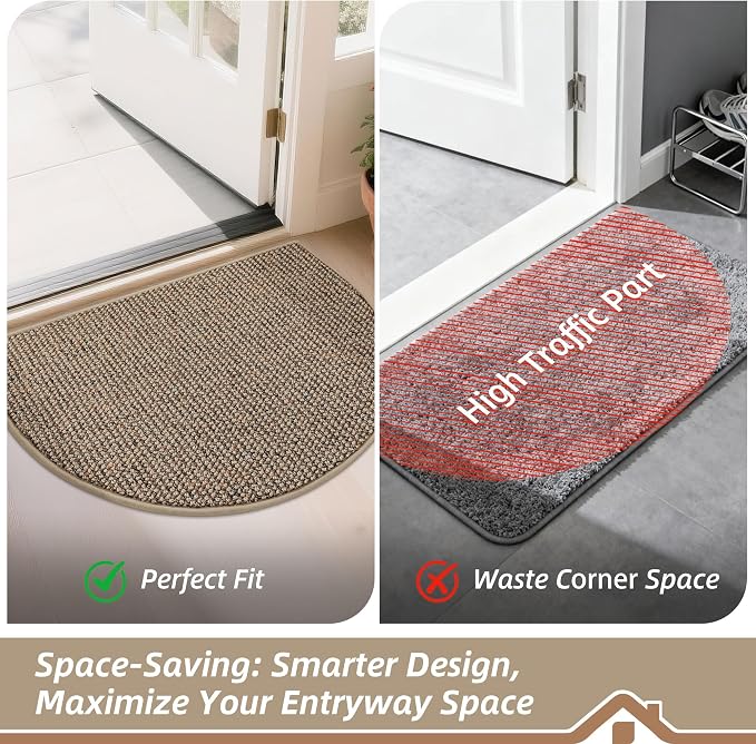 BEQHAUSE Dirt Trapper Door Mat 17" x 30" Half Circle Non Slip Washable Doormats - Image 6