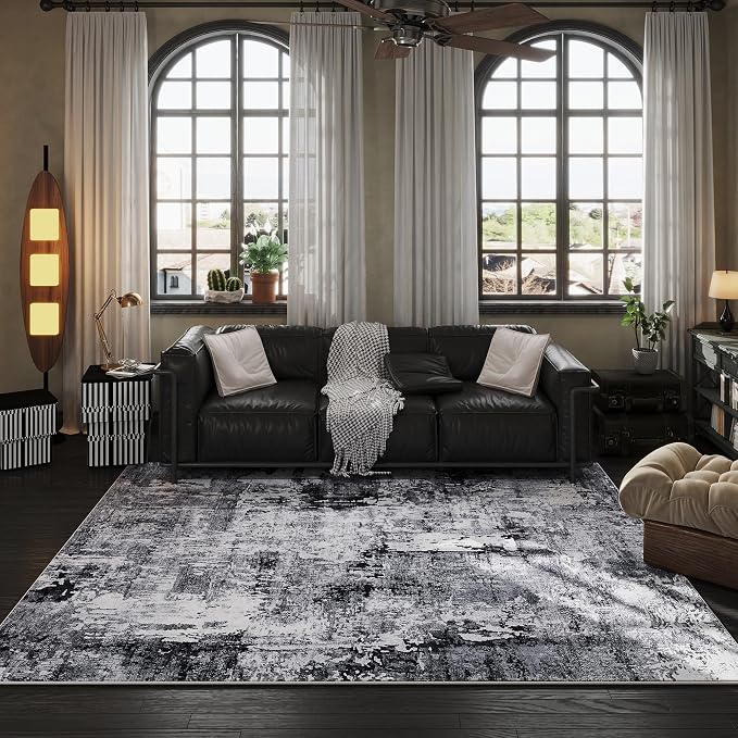 Rugcomf Area Rug 5x7 Washable Rug Boho Soft Abstract Pattern Non-Slip Faux Wool - Image 4