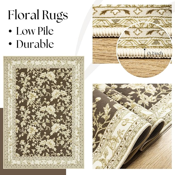 Browm Boho Living Room Rug 5x8, Washable Low Pile Non Slip Area Rugs - Image 5