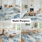 Area Rug 10x14 Living Room Rug Washable: No-Slip Abstract Soft Thin Large Blue - Image 4