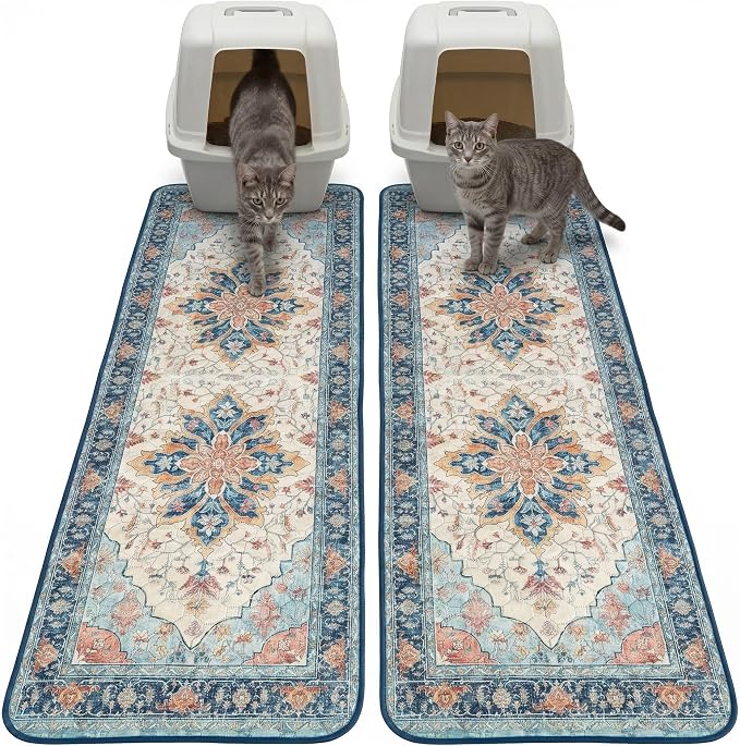 Hompet Cat Litter Mat 2 Pack, 18x54 Large Machine Washable Trapping Mats by Hompet