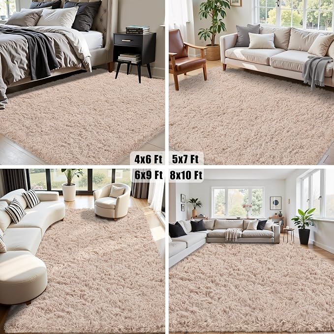 4x6 Area Rug for Living Room:Ultra Soft Fluffy Shag Beige Rugs, Large Fuzzy - Image 6
