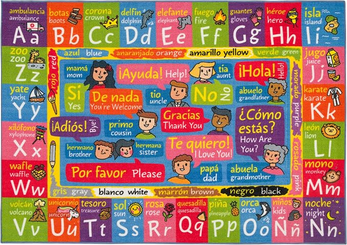 KC Cubs Bilingual Educational Kids Rug – English & Spanish ABC, Colors & by KCCubsKidsHomeandFurnishing