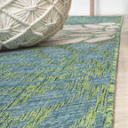 JONATHAN Y Floral Textured Weave Indoor Outdoor Round Area Rug 6 Ft Cream/Green - Image 7