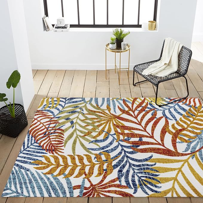 JONATHAN Y Tropics Palm Leaves Indoor Outdoor Area Rug 3X5 Cream/Orange - Image 7