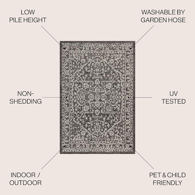 JONATHAN Y Boho Medallion Indoor Outdoor Square Area Rug 5X5 Black/Gray - Image 2