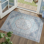DCX Machine Washable Blue Entryway Rug 2x3, Non Slip Stain Resistant Vintage by DCXWashableRug
