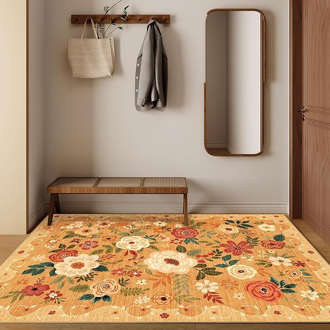 DUKINO 4x6 Area Rug, Lightweight Non Slip Washable Floral Rug, Indoor Low Pile - Image 5