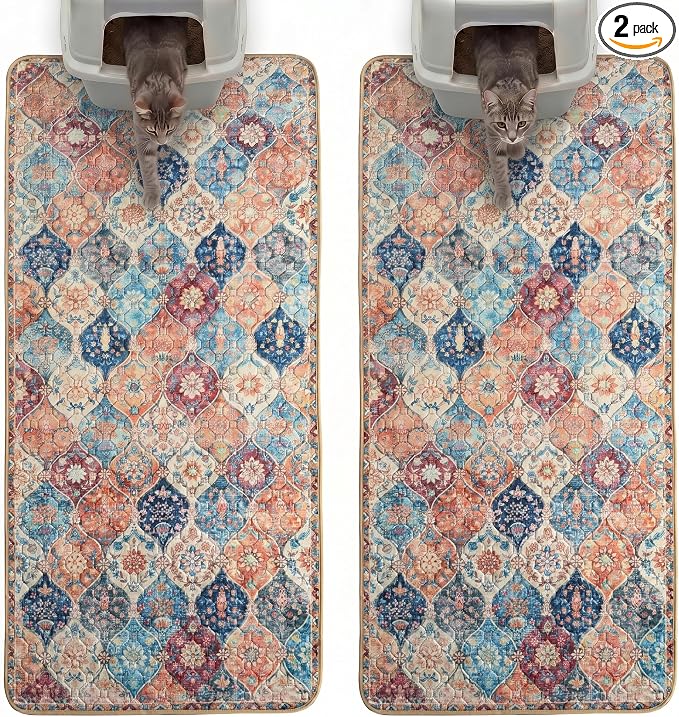 Hompet Cat Litter Mat 2 Pack, 24.8x54 Large Machine Washable Trapping Mats by Hompet