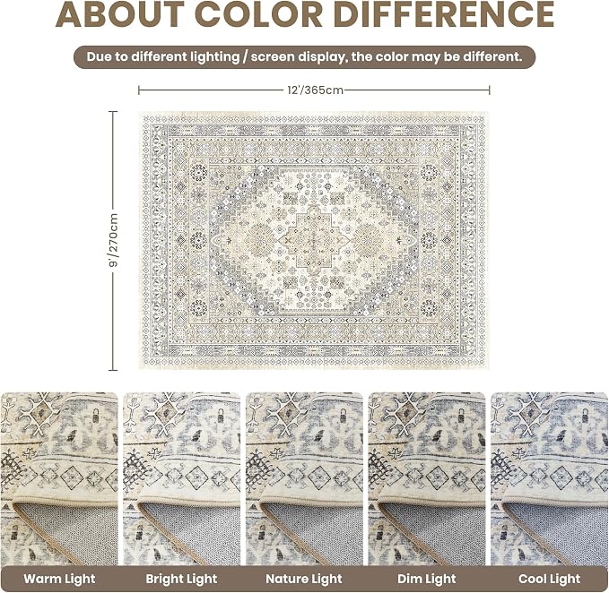 zesthome 9x12 Area Rugs, Stain Resistant Washable Rug, Ultra-Thin Rugs - Image 2