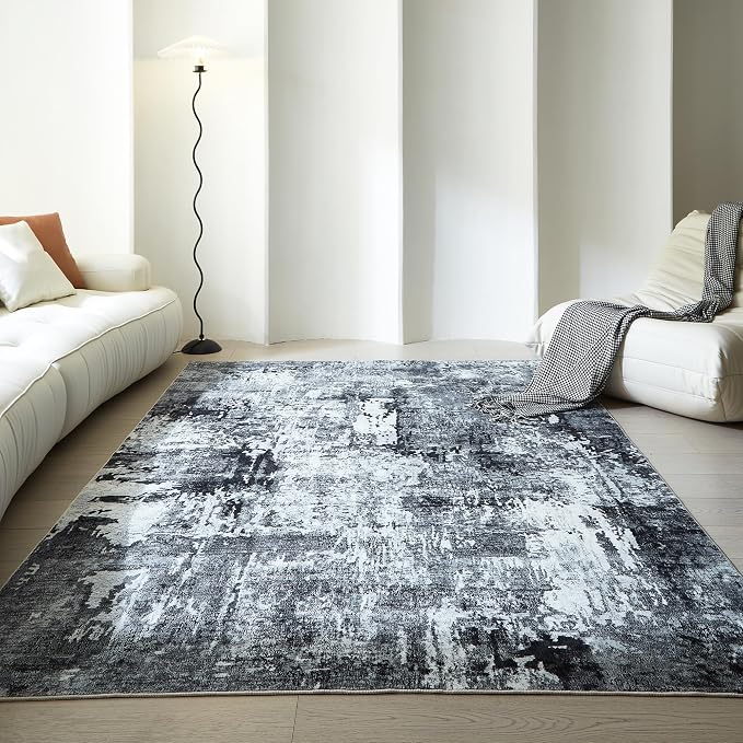 Rugcomf Area Rug 5x7 Washable Rug Boho Soft Abstract Pattern Non-Slip Faux Wool - Image 2