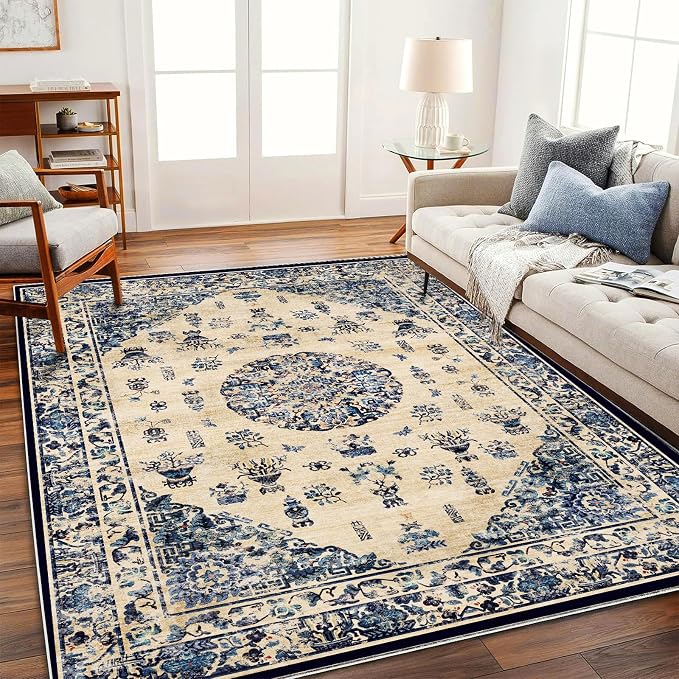 CHAMPLANT Area Rug 6'x9' Washable Vintage Traditional Floor Cover Thin Retro by CHAMPLANT