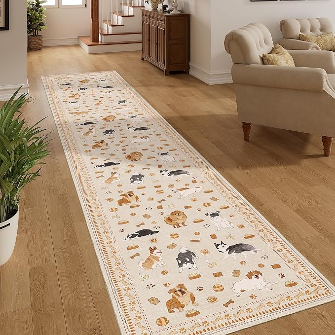 DUKINO 2x10 Runner Rug for Hallway, Washable Animal Dog Print Kitchen Rug by DUKINO