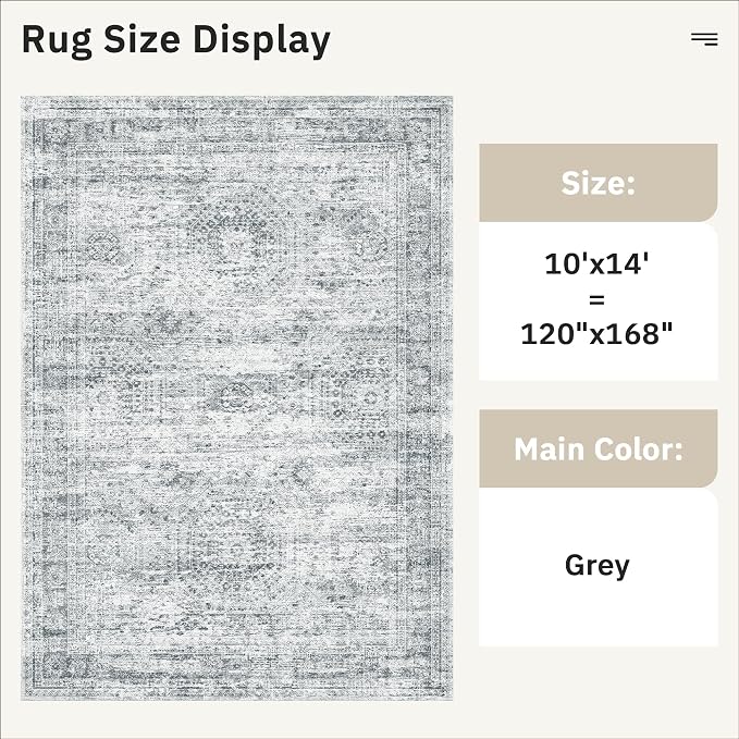 Soalmost 10x14 Area Rugs for Living Room, Non Slip Machine Washable Vintage Rugs - Image 5
