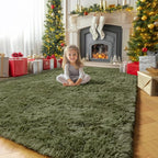 Amdrebio Olive Green Rugs for Bedroom Living Room, Fluffy Shaggy Modern Area - Image 8