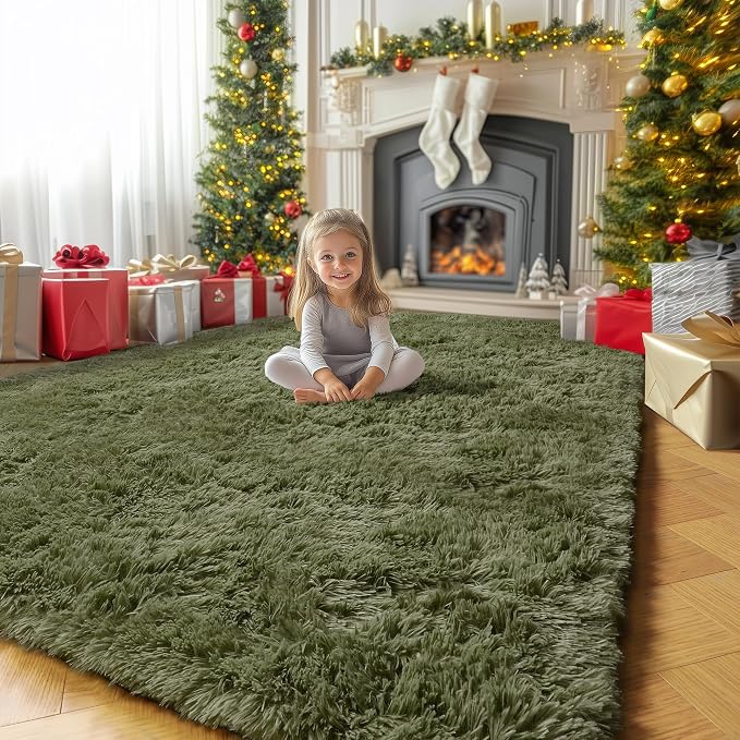 Amdrebio Olive Green Rugs for Bedroom Living Room, Fluffy Shaggy Modern Area - Image 8