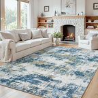 Area Rug 5x7 Living Room Rug Washable: No-Slip Abstract Soft Thin Large Blue by Oriannal
