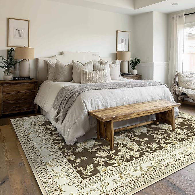 Browm Boho Living Room Rug 5x8, Washable Low Pile Non Slip Area Rugs - Image 6