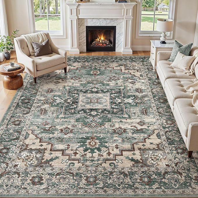 8x10 Area Rugs Living Room: Washable Vintage Rug Large Non-Slip Stain Resistant by JessibouAreaRug