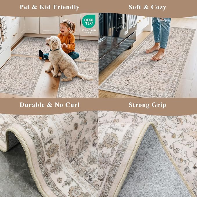 3x8 Hallway Runner Rug Washable Non-Slip – Boho Floral Soft Wide Carpet Runner - Image 5