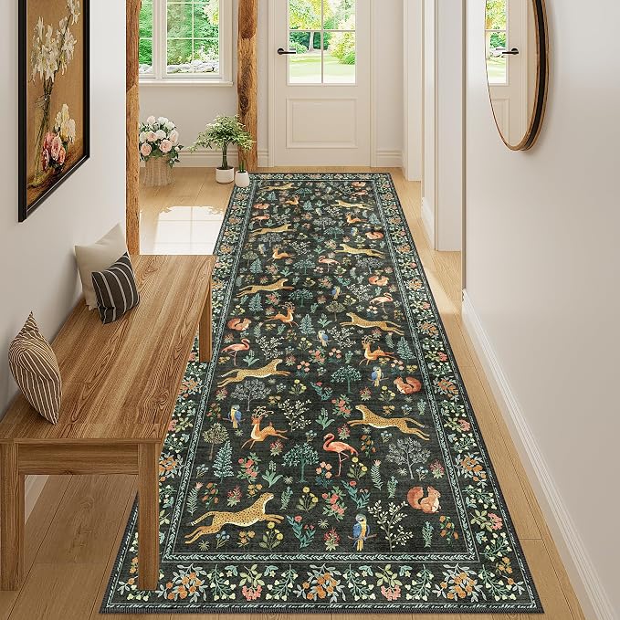 DUKINO 3x8 Washable Runner Rug, Low Pile Animal Print Non Slip Long Runner Rug by DUKINO