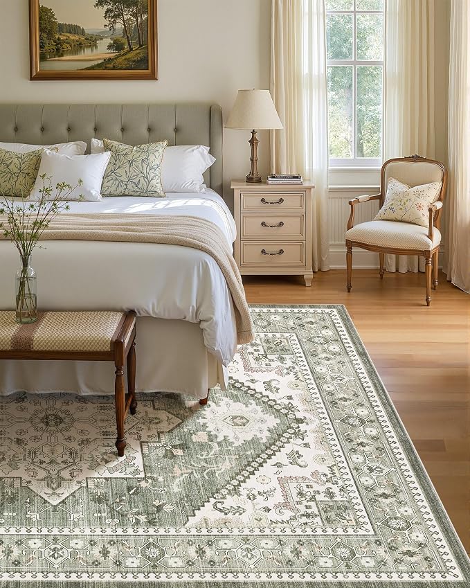 10x14 Vintage Area Rug: Washable Neutral Soft Non Slip Thin Large Floor Carpet - Image 4