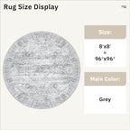 Soalmost 8x8 Grey Round Rug 8ft Living Room Circle Rug Vintage Round Area Rug - Image 3