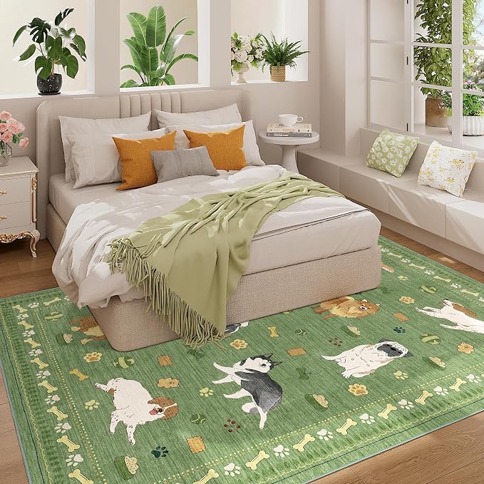 DUKINO 6x9 Rug for Living Room, Lightweight Animal Dog Print Washable Area Rug - Image 3