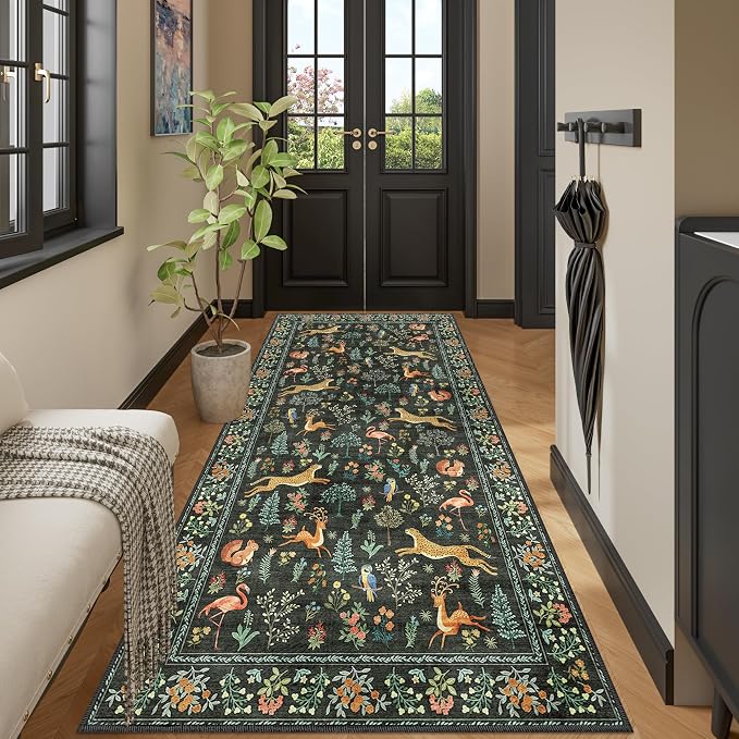 DUKINO 3x8 Washable Runner Rug, Low Pile Animal Print Non Slip Long Runner Rug - Image 8