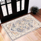 CHAMPLANT 2'x3' Blue Khaki Area Rug Washable Door Mat Vintage Distressed by CHAMPLANT