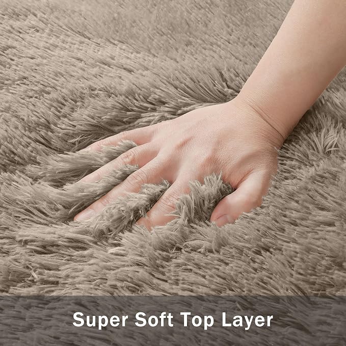 5x7 Area Rug for Living Room:Ultra Soft Fluffy Shag Grey Camel Rugs, Large - Image 8