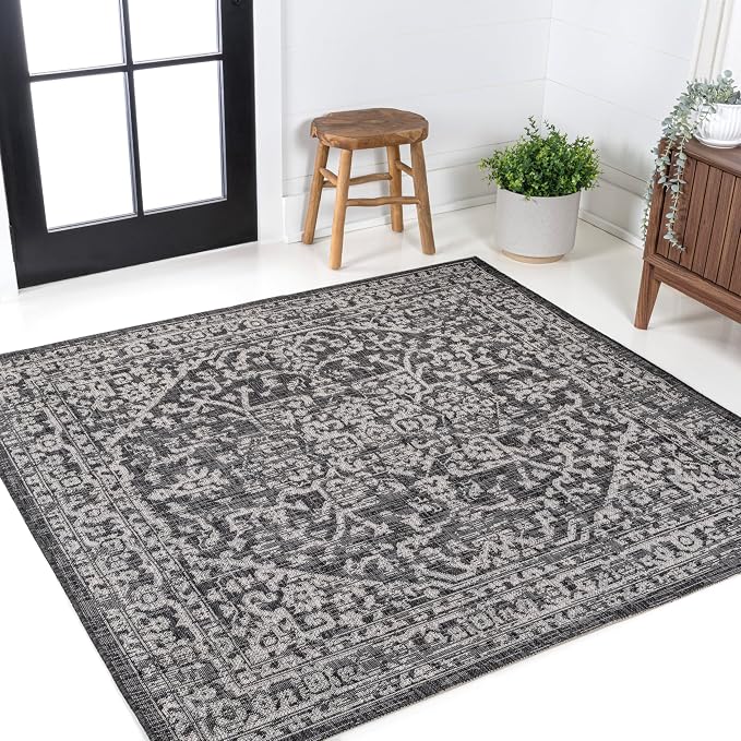JONATHAN Y Boho Medallion Indoor Outdoor Square Area Rug 5X5 Black/Gray - Image 3