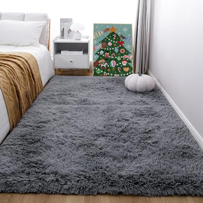 KICHOWUA 6x9 Grey Fluffy Shag Rug - Image 8