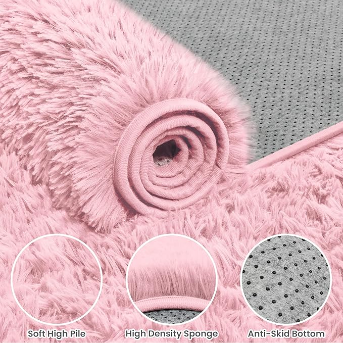 6x9 Area Rug for Living Room: Soft Fluffy Shag Pink Rugs for Bedroom, Non-Slip - Image 6