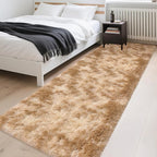 3x10 ft Plush Tie Dyed Light Brown Rug Soft Bedroom Runner Fluffy Cream and - Image 3