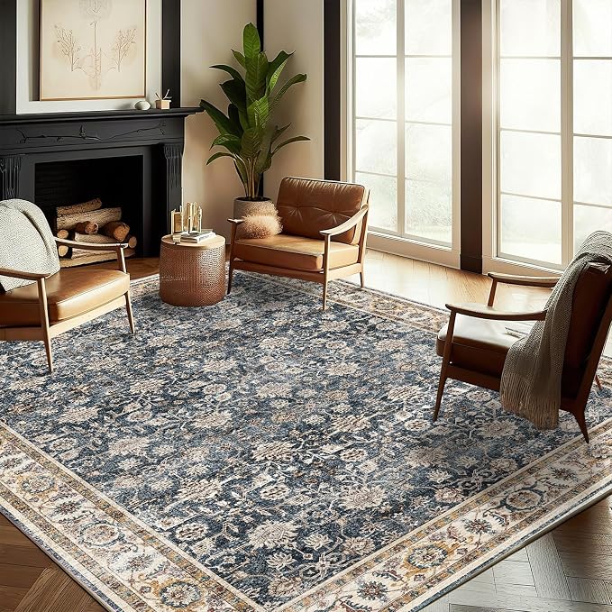 CHAMPLANT Washable Area Rug 9'x12' Retro Boho Design Non-Shedding Easy Care by CHAMPLANT