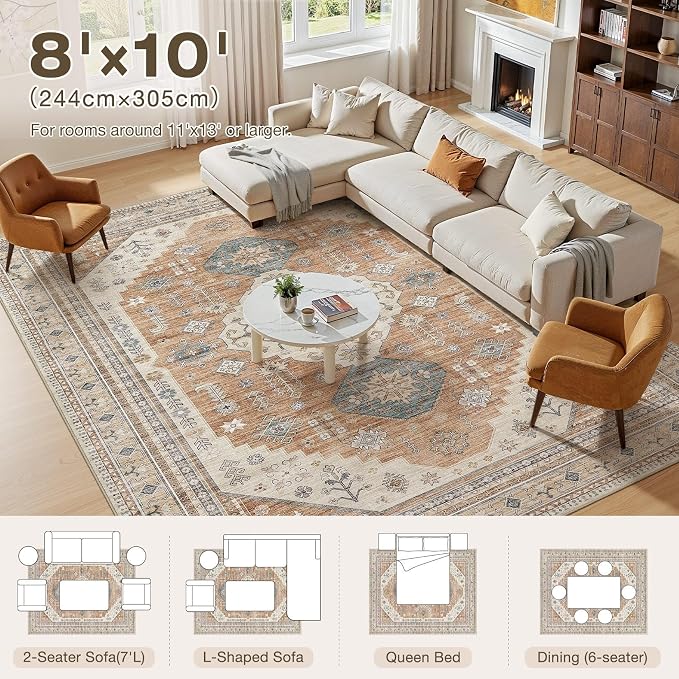 8x10 Washable Area Rug, Large Rugs - Image 4