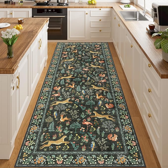 DUKINO 3x8 Washable Runner Rug, Low Pile Animal Print Non Slip Long Runner Rug - Image 6