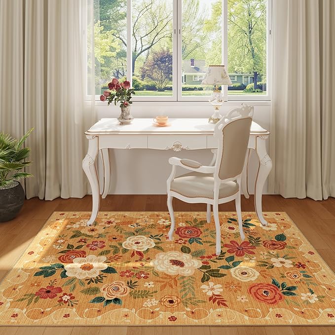 DUKINO 4x6 Area Rug, Lightweight Non Slip Washable Floral Rug, Indoor Low Pile - Image 3