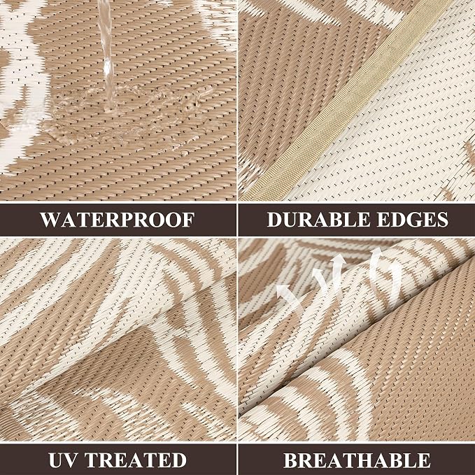 Pauwer Waterproof Outdoor Rug 6x9, Reversible Plastic Straw Patio Camping Rug - Image 3