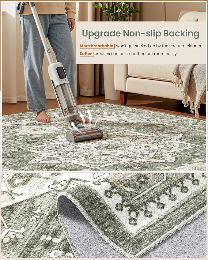 10x14 Vintage Area Rug: Washable Neutral Soft Non Slip Thin Large Floor Carpet - Image 6